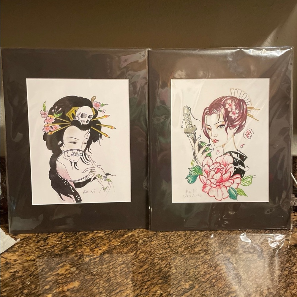 Elegant Geisha Art Drawing- Set of 2